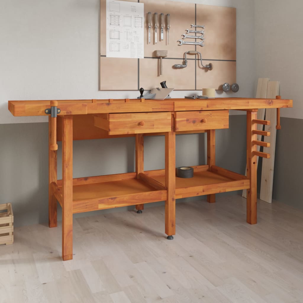 Workbench with drawers vices 192x62x83 cm acacia wood