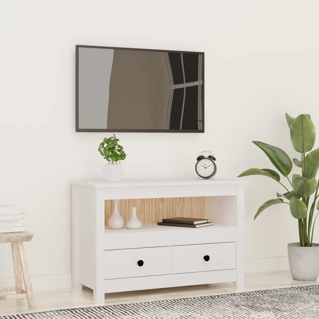 TV cabinet white 79x35x52 cm solid pine wood
