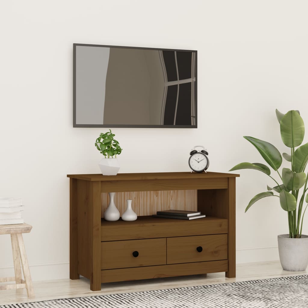 TV cabinet honey brown 79x35x52 cm solid pine wood