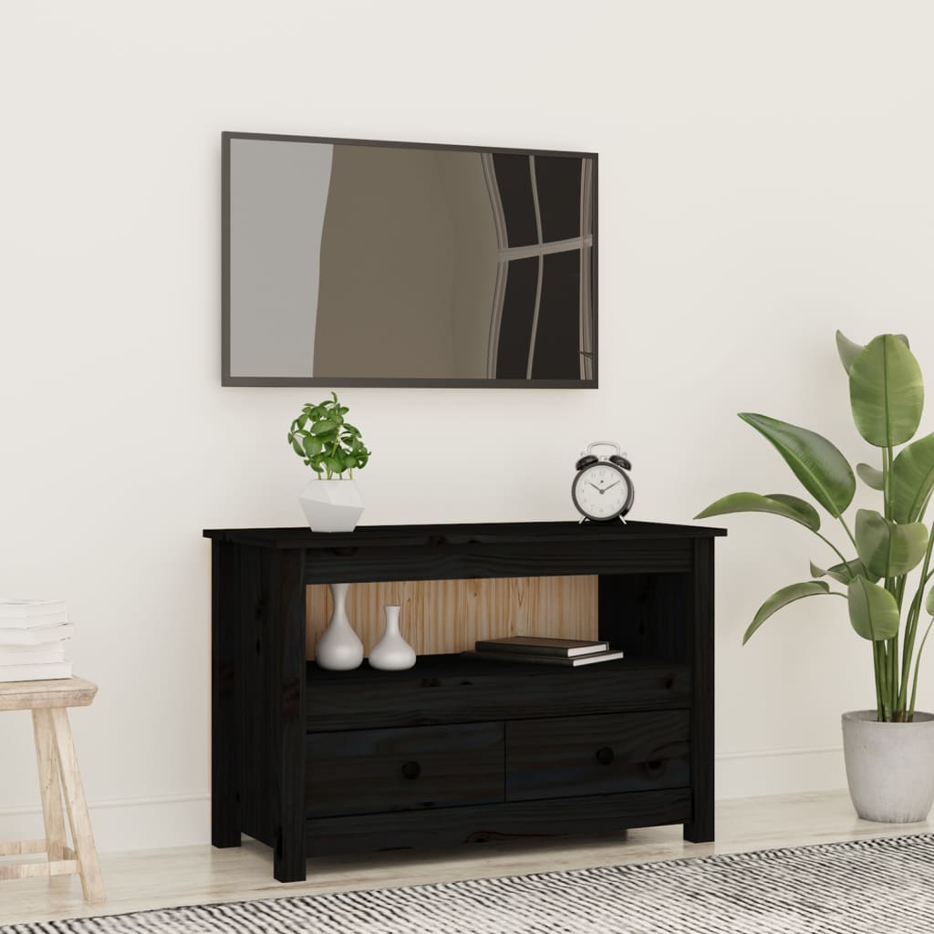 TV cabinet black79x35x52 cm solid pine wood