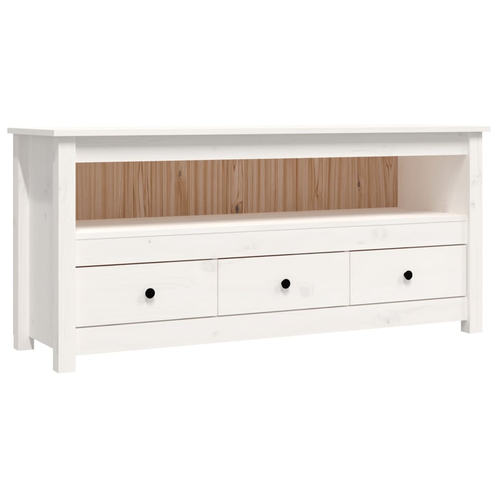 TV cabinet white 114x35x52 cm solid pine wood