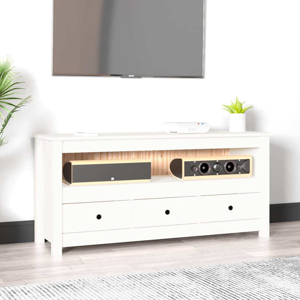 TV cabinet white 114x35x52 cm solid pine wood