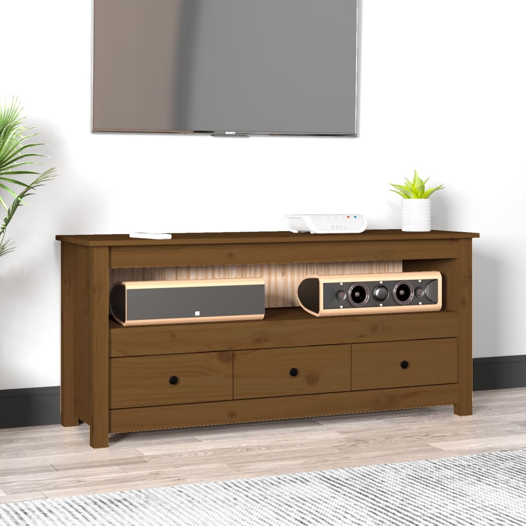 TV cabinet honey brown 114x35x52 cm solid pine wood