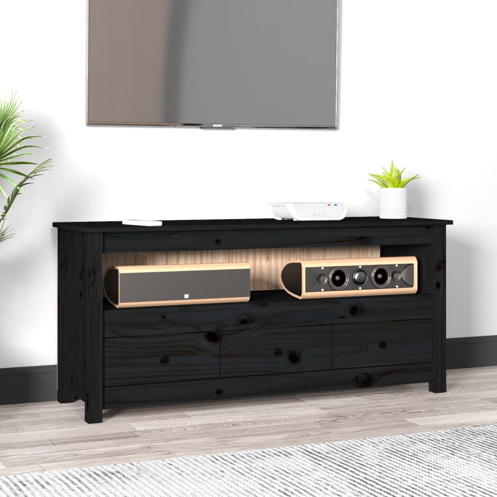 TV cabinet black 114x35x52 cm solid pine wood