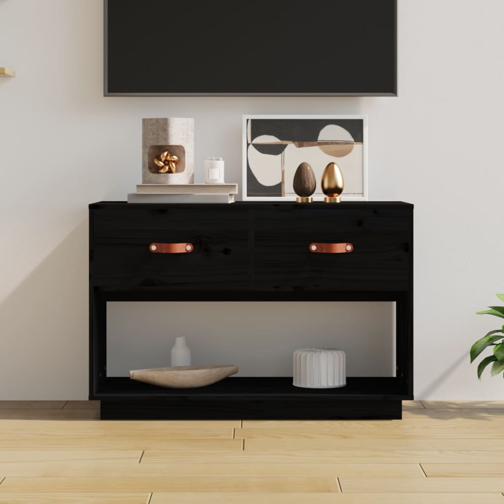 TV cabinet black 90x40x60 cm solid pine wood