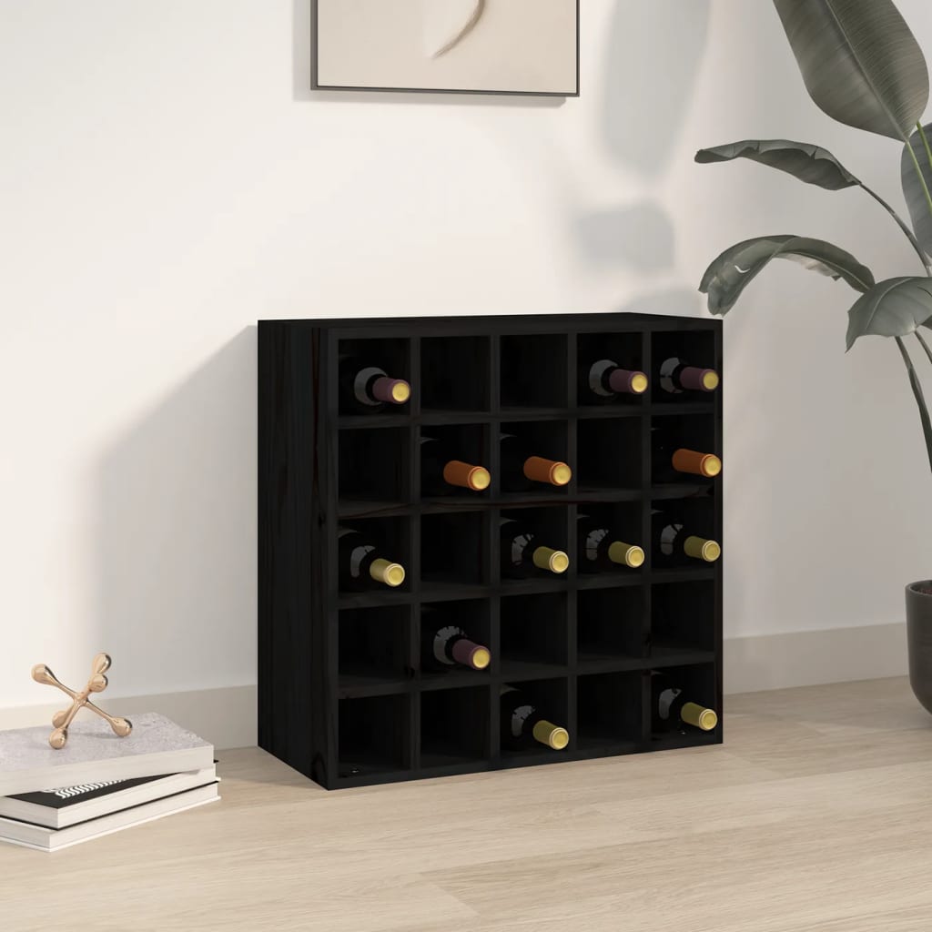 Wine rack black 56x25x56 cm solid pine wood