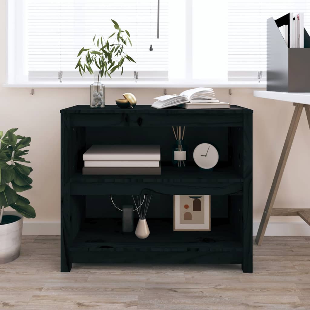 Bookcase Black 80x35x68 cm Solid Pine Wood