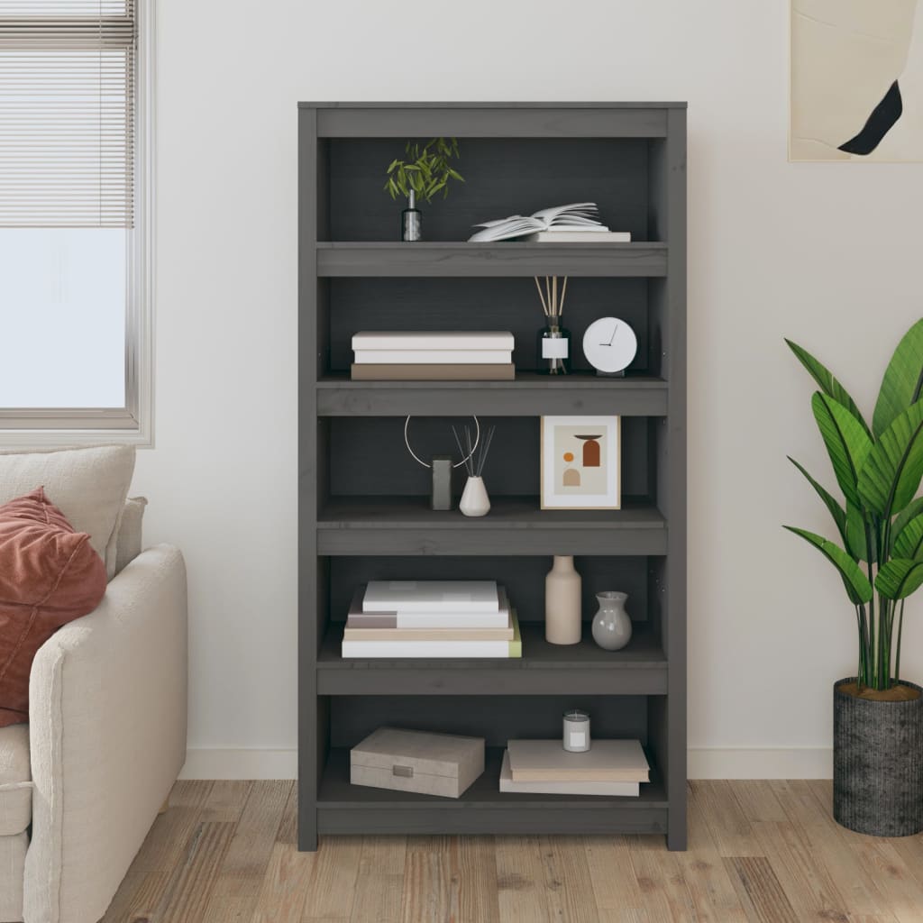 Bookcase gray 80x35x154 cm solid pine wood