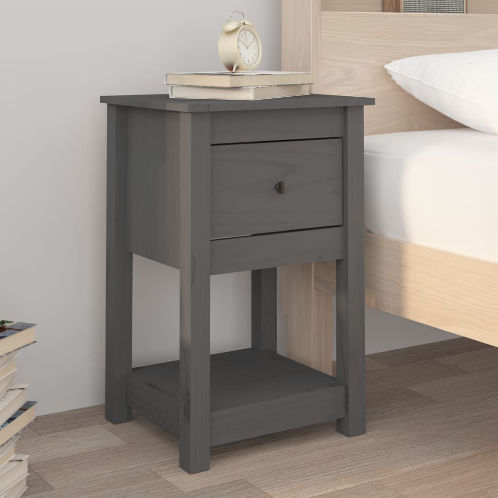 Bedside table gray 40x35x61.5 cm solid pine wood