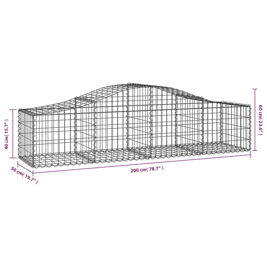 Gabionen mit Hochbogen 2 Stk. 200x50x40/60 cm Verzinktes Eisen