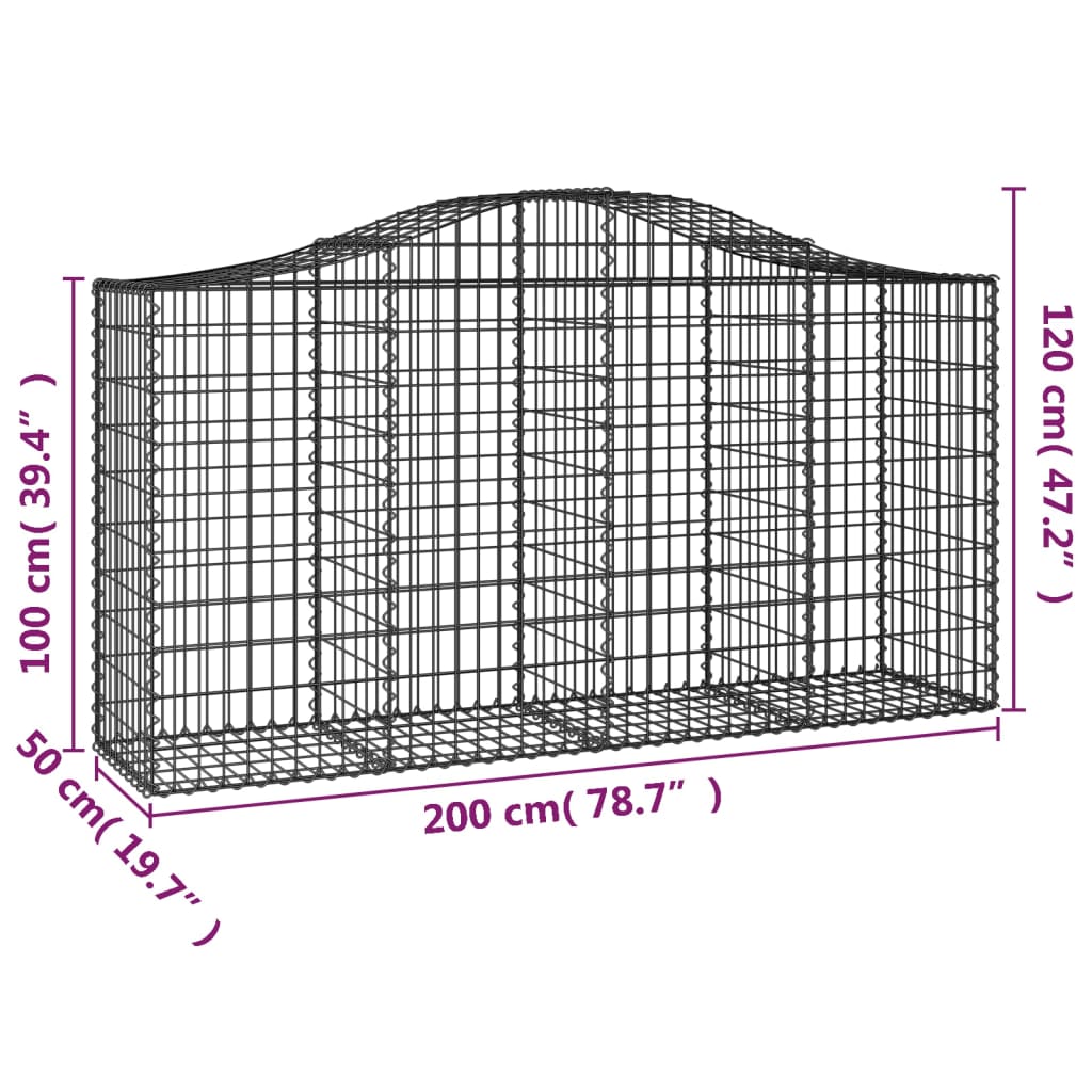 Gabions with high arch 10 pieces 200x50x100/120cm Galvanized iron