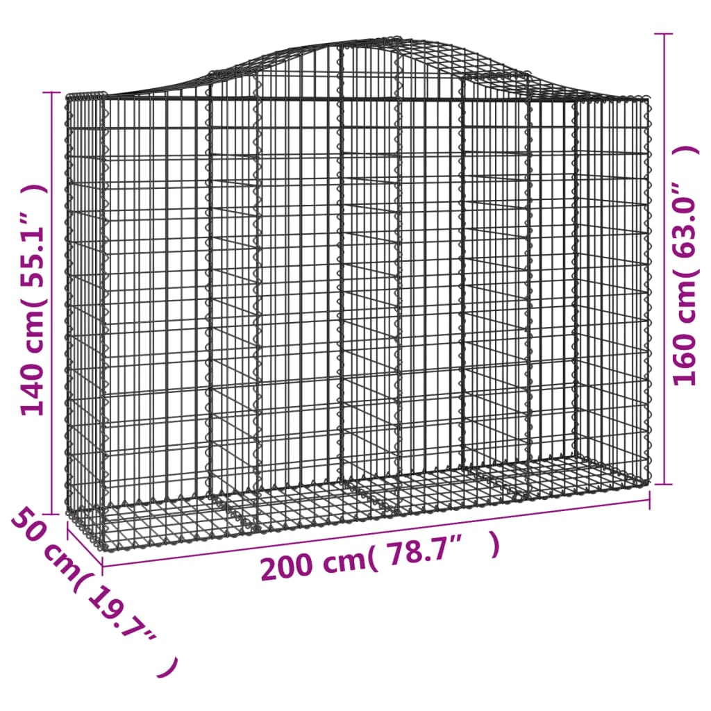 Gabionen mit Hochbogen 4 Stk. 200x50x140/160cm Verzinktes Eisen