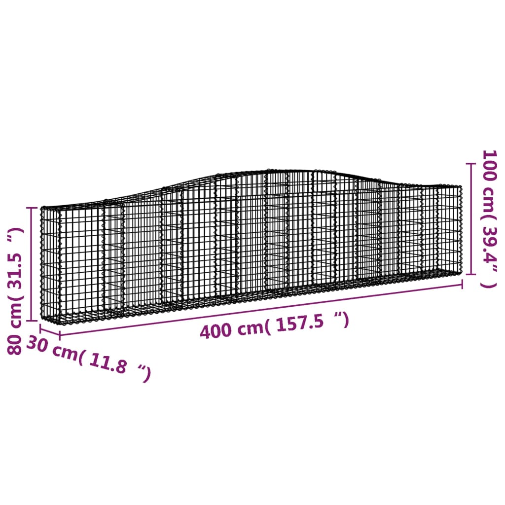 Gabionen mit Hochbogen 20 Stk. 400x30x80/100cm Verzinktes Eisen