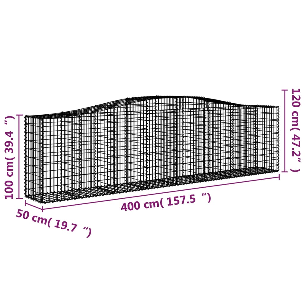 Gabionen mit Hochbogen 2 Stk. 400x50x100/120cm Verzinktes Eisen