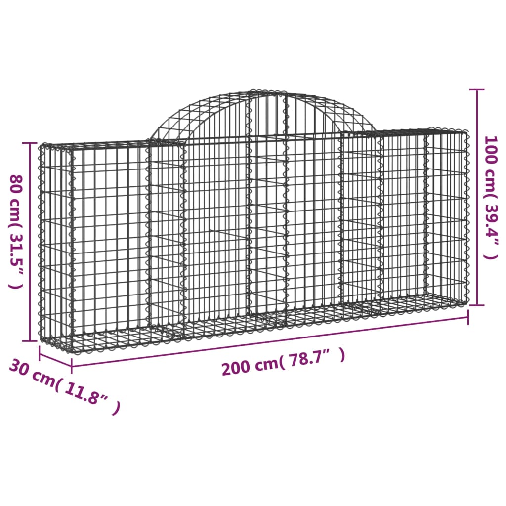 Gabions with high arch 2 pieces 200x30x80/100 cm Galvanized iron