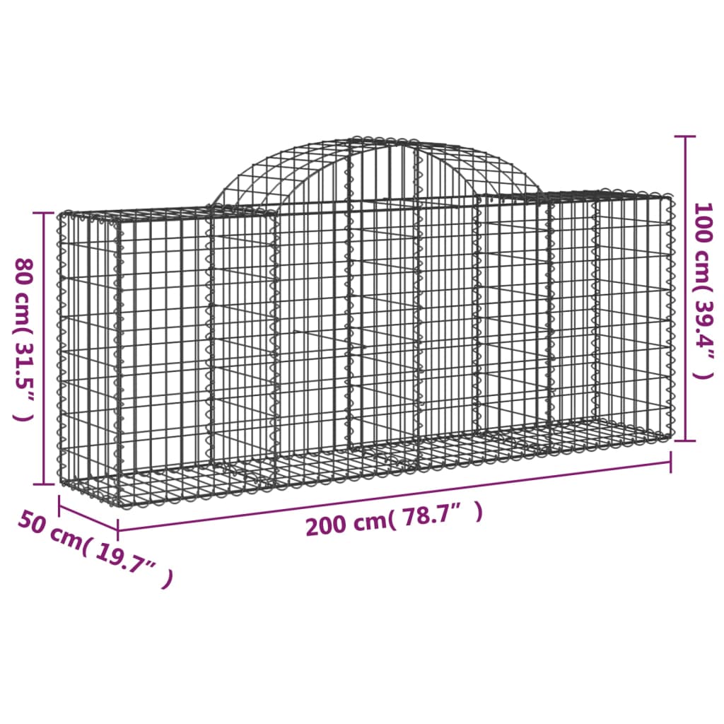 Gabionen mit Hochbogen 14 Stk. 200x50x80/100cm Verzinktes Eisen