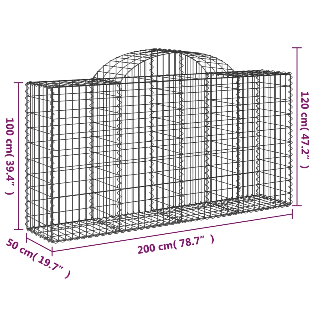 Gabionen mit Hochbogen 3 Stk. 200x50x100/120cm Verzinktes Eisen