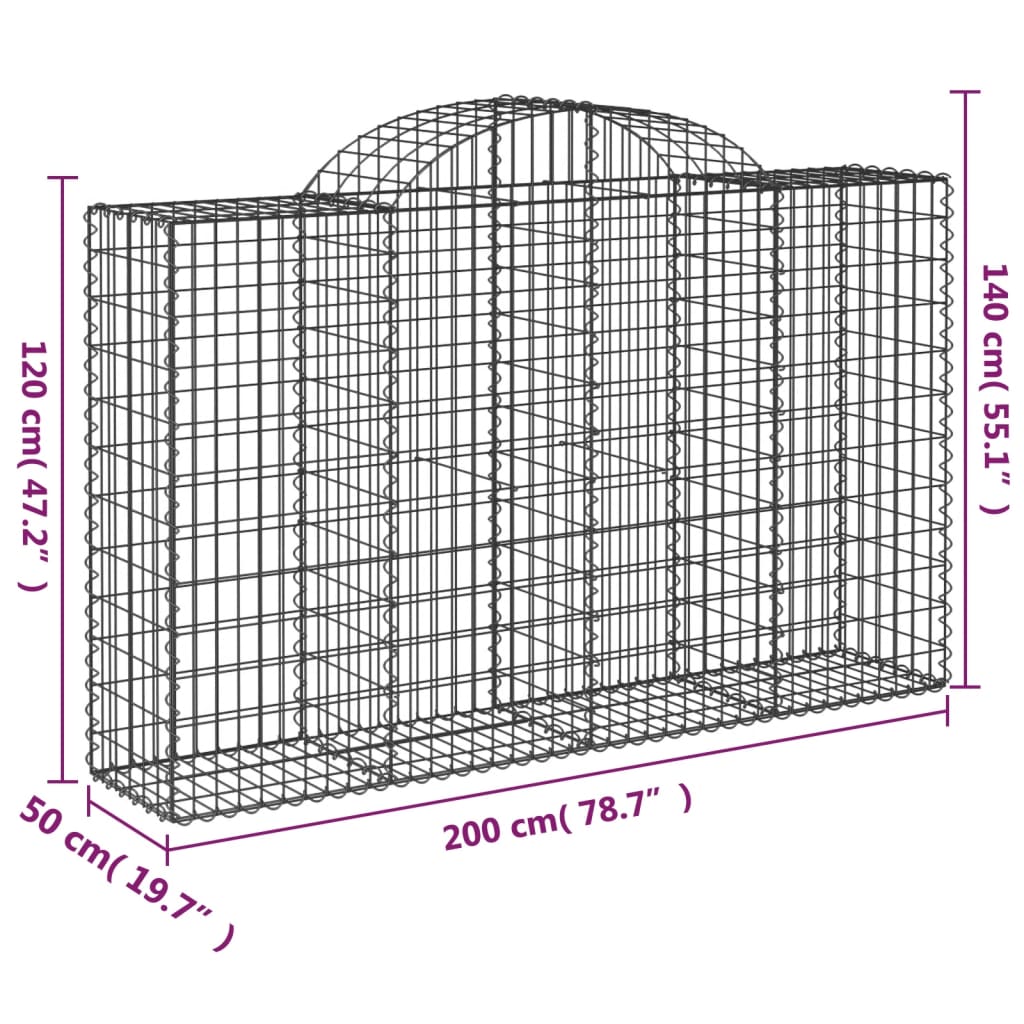 Gabions with high arch 13 pieces. 200x50x120/140cm Galvanized iron