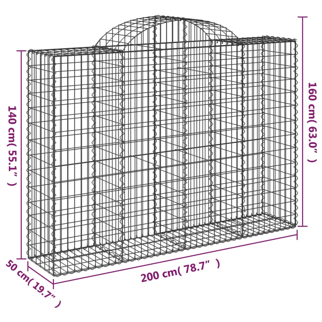 Gabionen mit Hochbogen 20Stk. 200x50x140/160cm Verzinktes Eisen