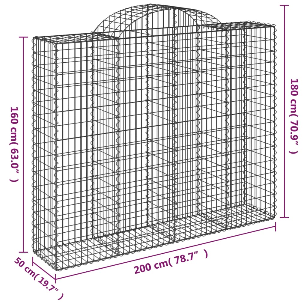 Gabions with high arch 15 pieces. 200x50x160/180cm Galvanized iron