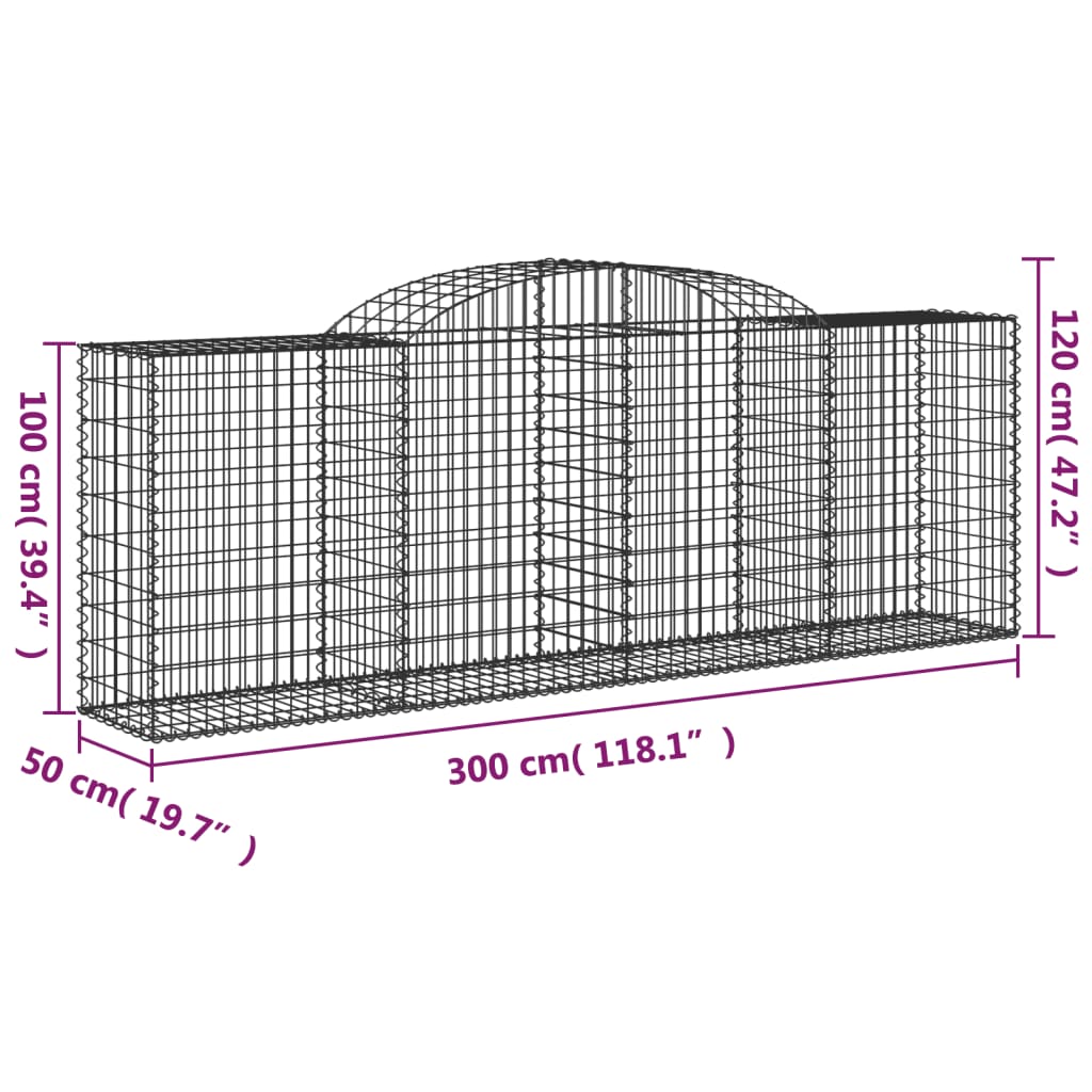 Gabionen mit Hochbogen 25 Stk 300x50x100/120cm Verzinktes Eisen