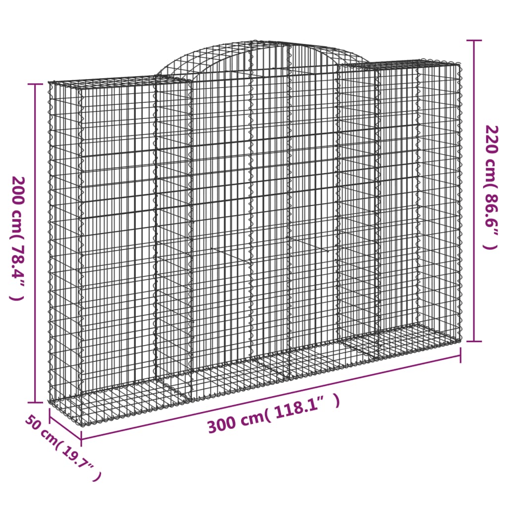 Gabionen mit Hochbogen 2 Stk. 300x50x200/220cm Verzinktes Eisen