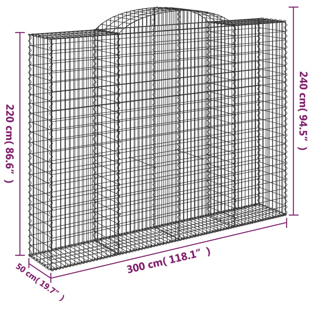 Gabionen mit Hochbogen 2 Stk 300x50x220/240cm Verzinktes Eisen