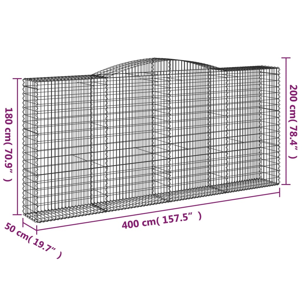 Gabionen mit Hochbogen 2 Stk. 400x50x180/200cm Verzinktes Eisen