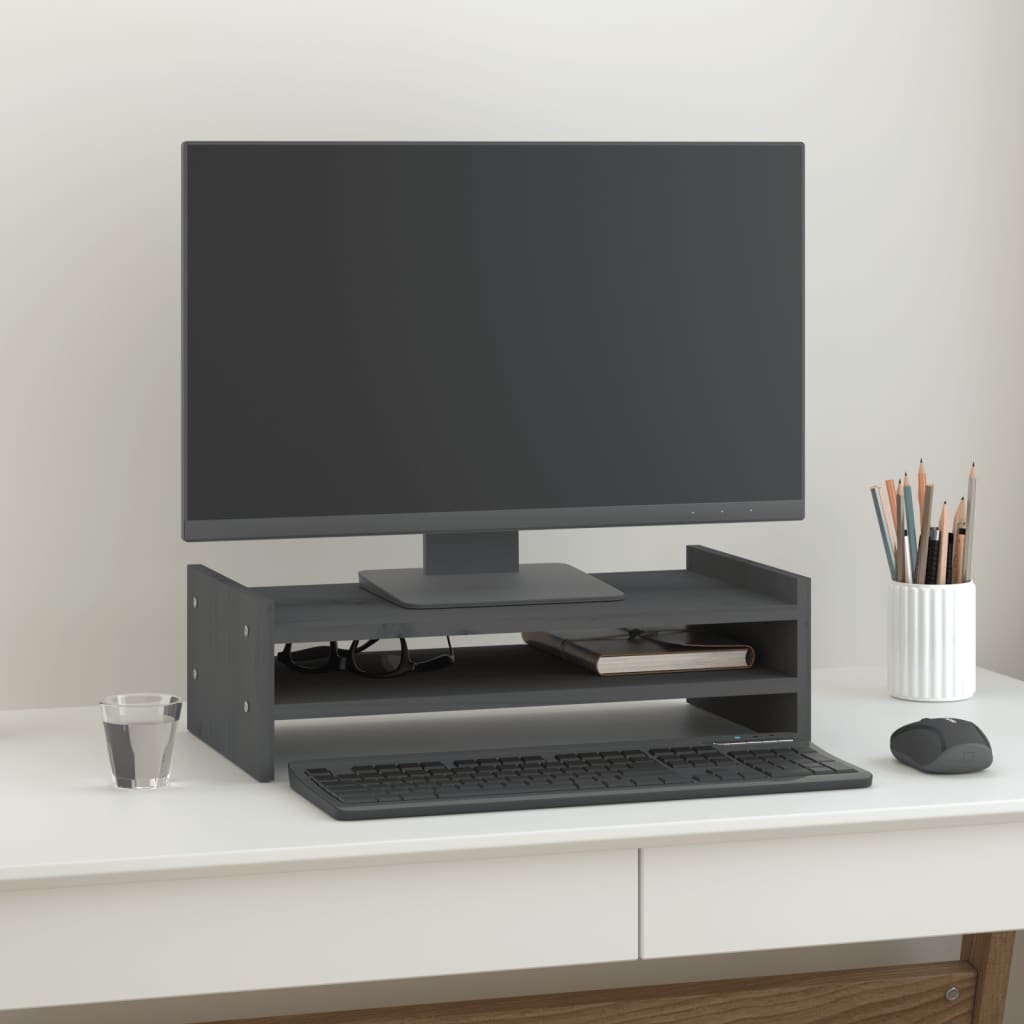 Monitor stand gray 50x27x15 cm solid pine wood