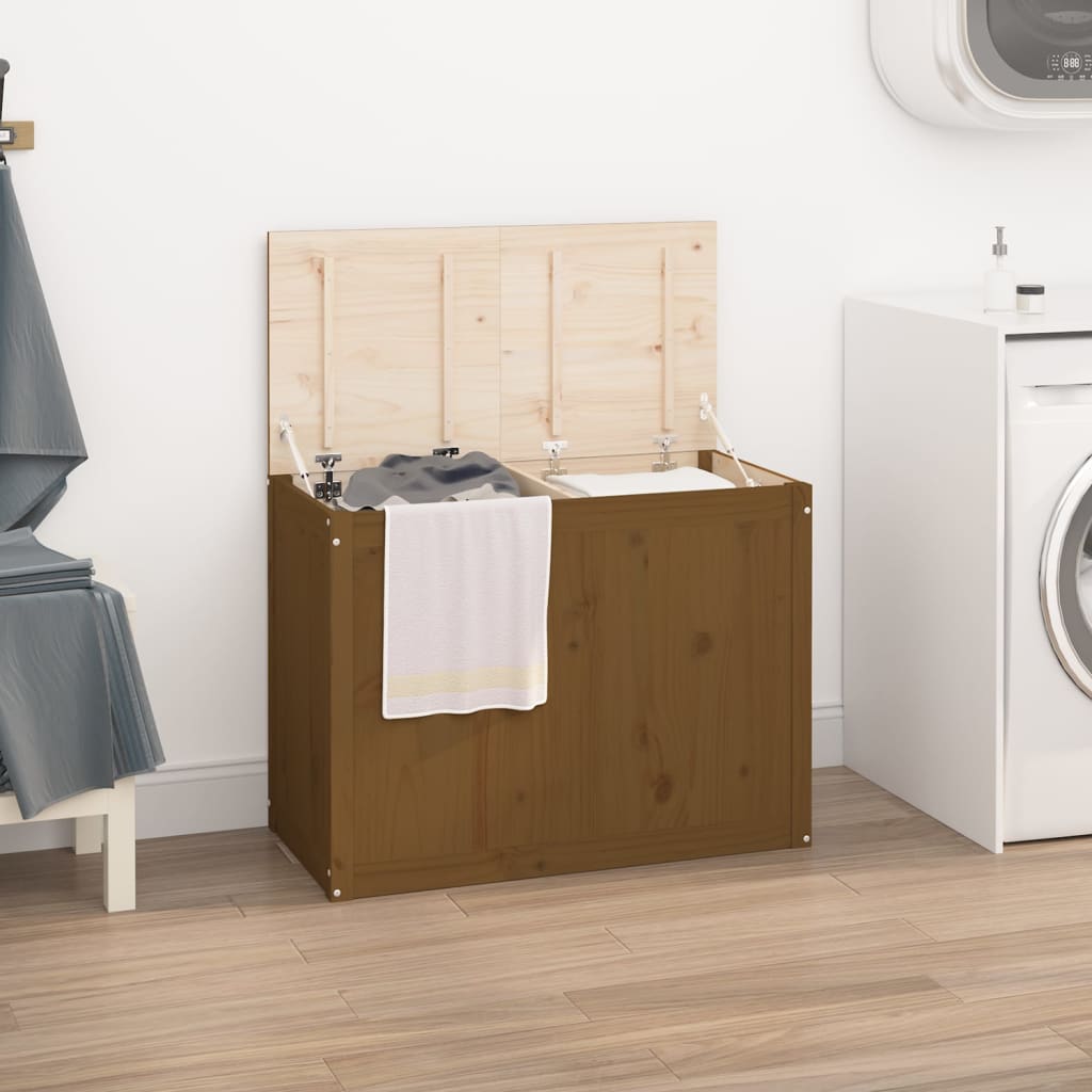 Honey brown laundry chest 88.5x44x66 cm solid pine wood