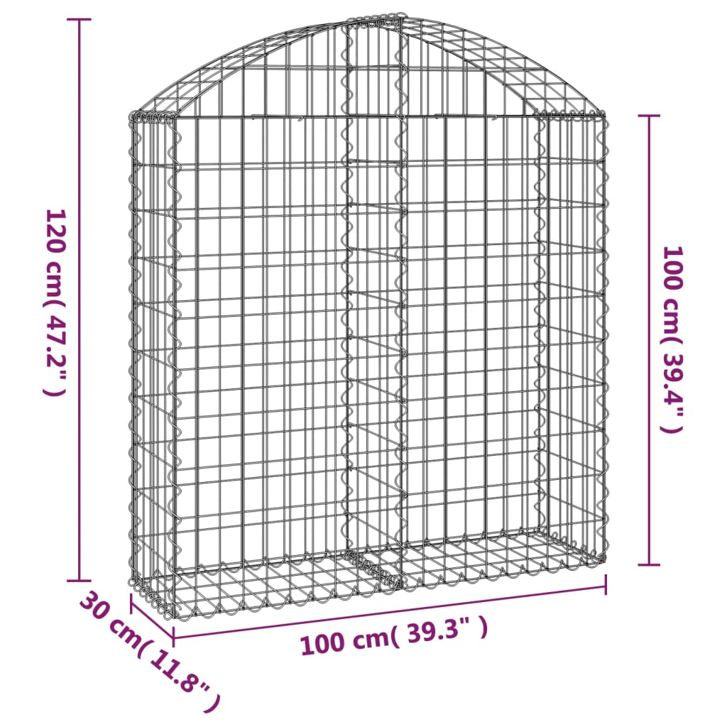 Gabion with high arch 100x30x100/120 cm Galvanized iron