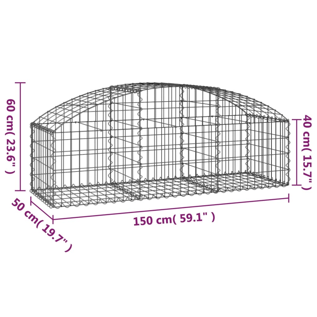 Gabion with high arch 150x50x40/60 cm Galvanized iron