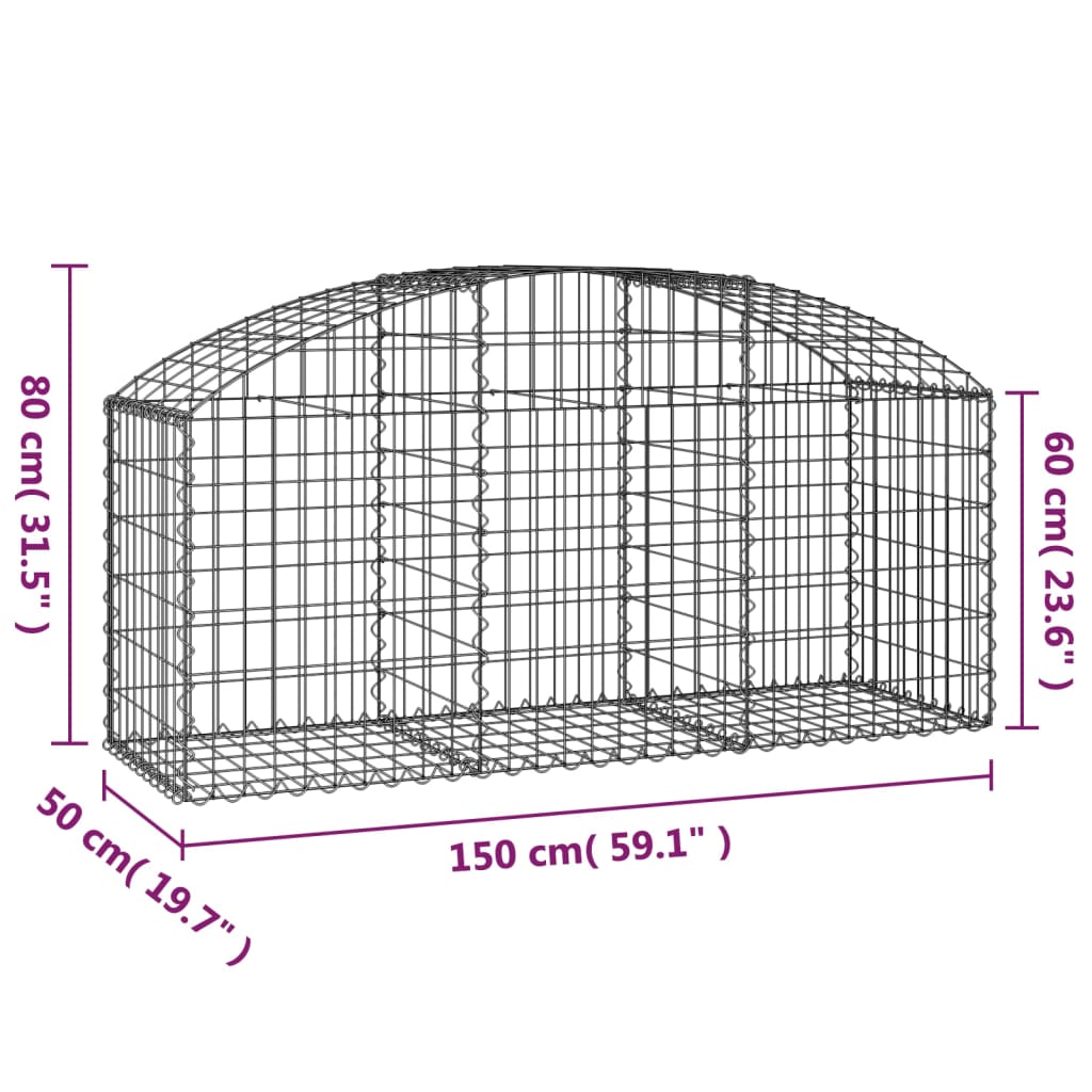 Gabion with high arch 150x50x60/80 cm Galvanized iron