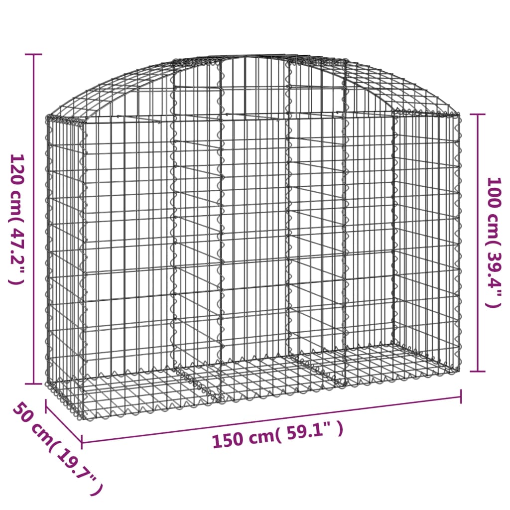 Gabion with high arch 150x50x100/120 cm Galvanized iron