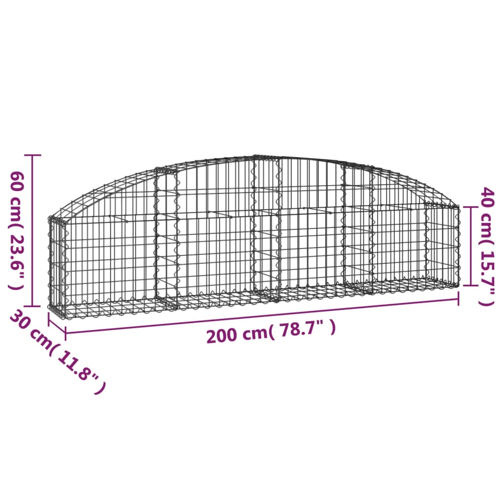 Gabion with high arch 200x30x40/60 cm Galvanized iron