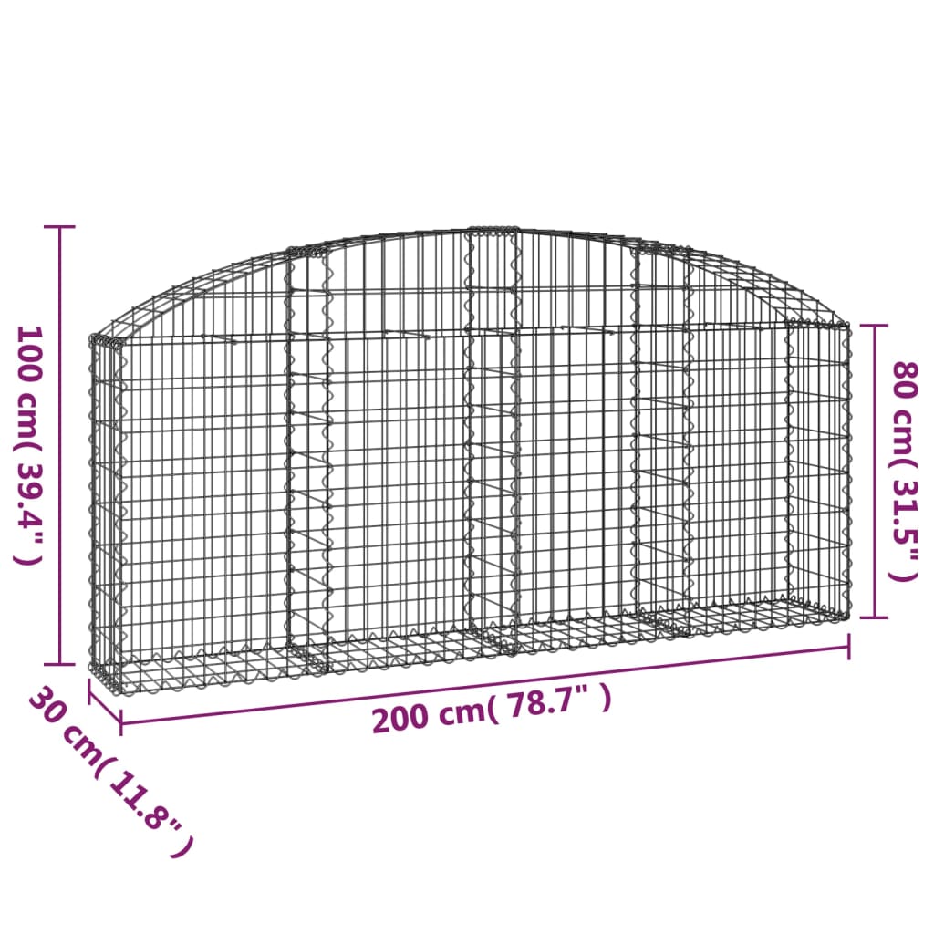 Gabion with high arch 200x30x80/100 cm Galvanized iron