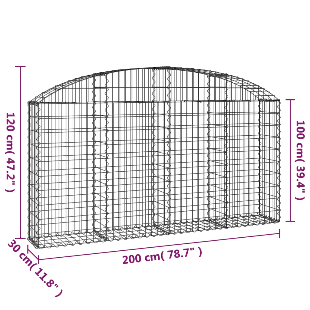 Gabion with high arch 200x30x100/120 cm Galvanized iron