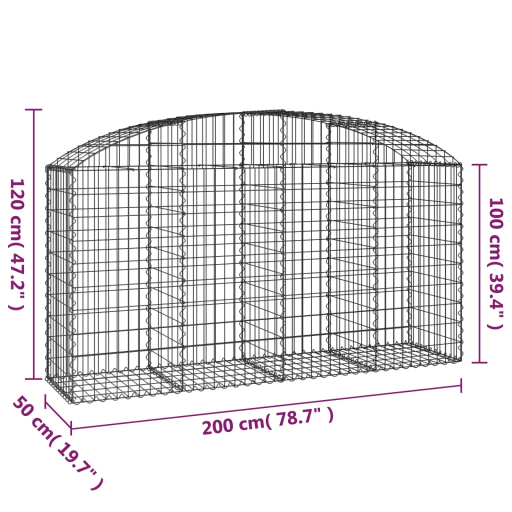 Gabion with high arch 200x50x100/120 cm Galvanized iron