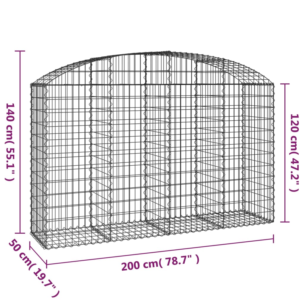 Gabion with high arch 200x50x120/140 cm Galvanized iron