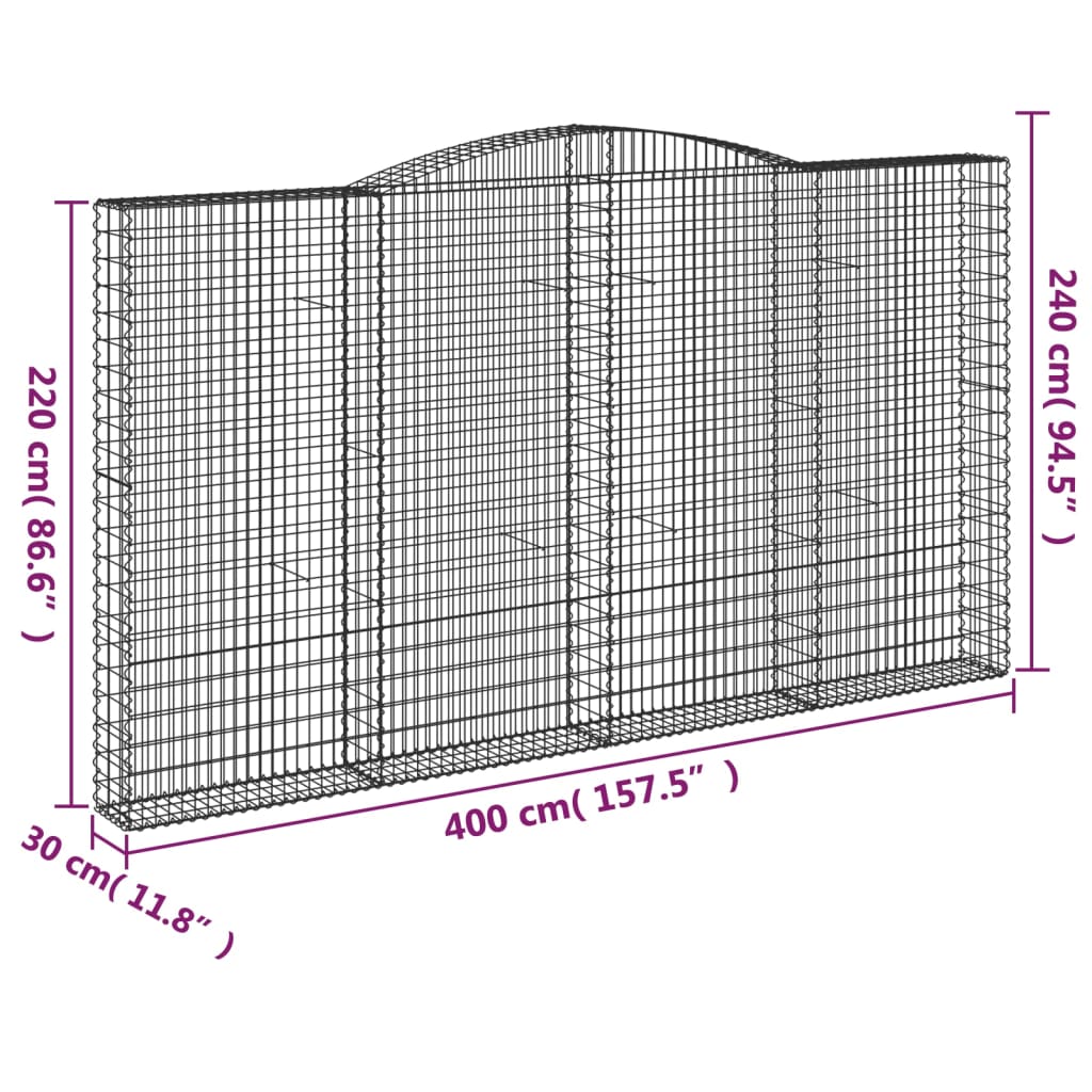 Gabion with high arch 400x30x220/240 cm Galvanized iron