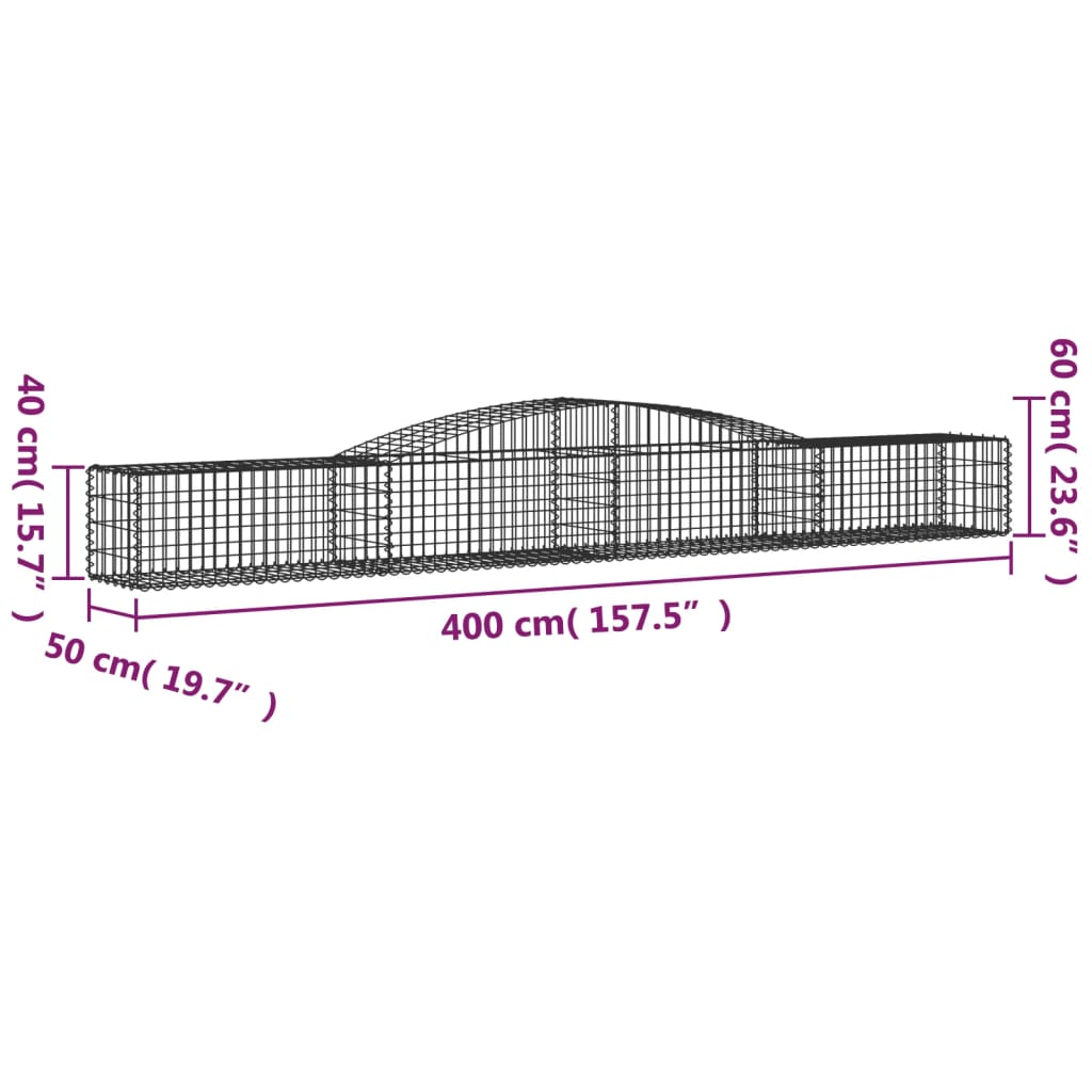 Gabion with high arch 400x50x40/60 cm Galvanized iron