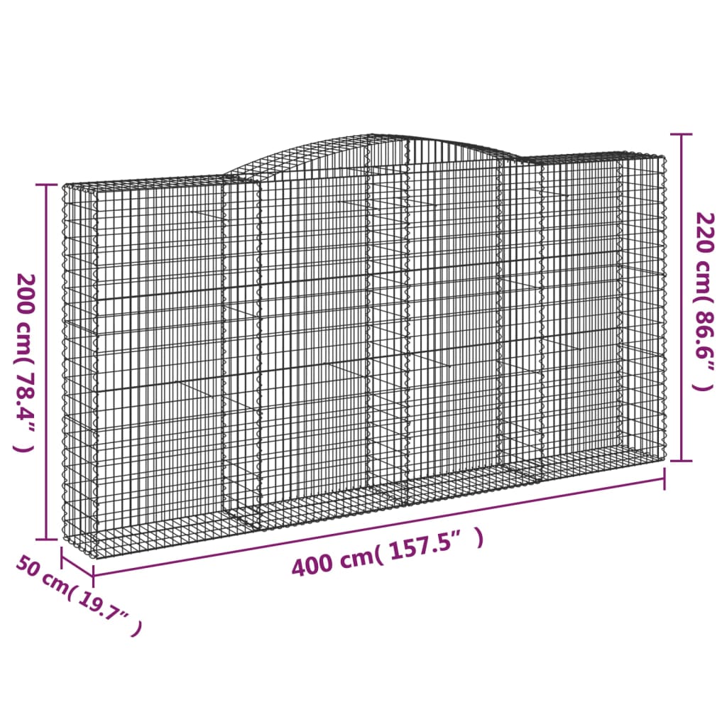 Gabion with high arch 400x50x200/220 cm Galvanized iron