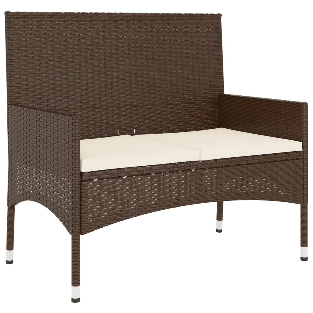 Garden bench 2-seater with cushion brown poly rattan