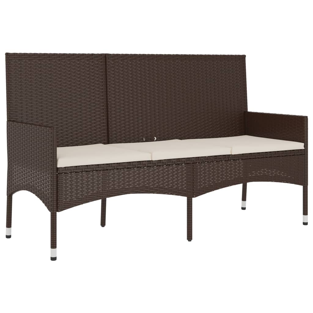 3-seater garden bench with cushions brown poly rattan