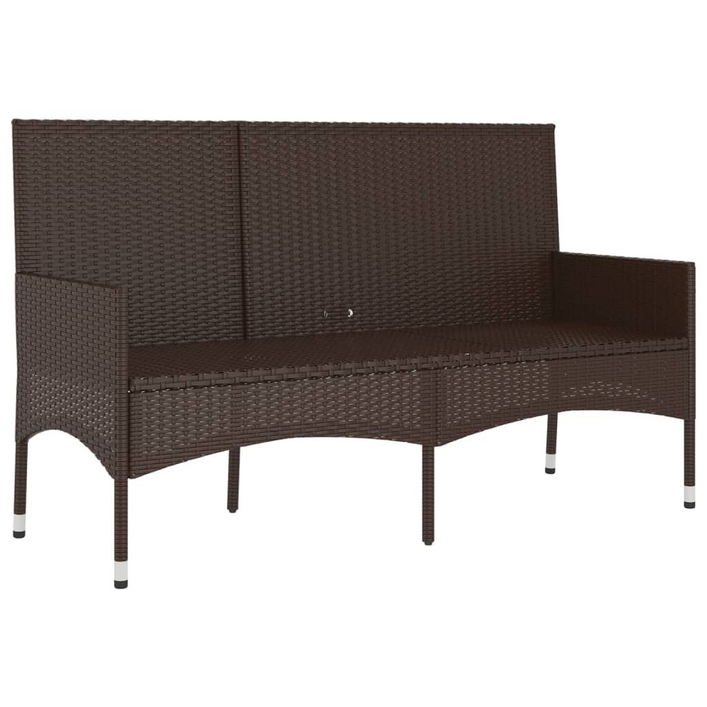 3-seater garden bench with cushions brown poly rattan