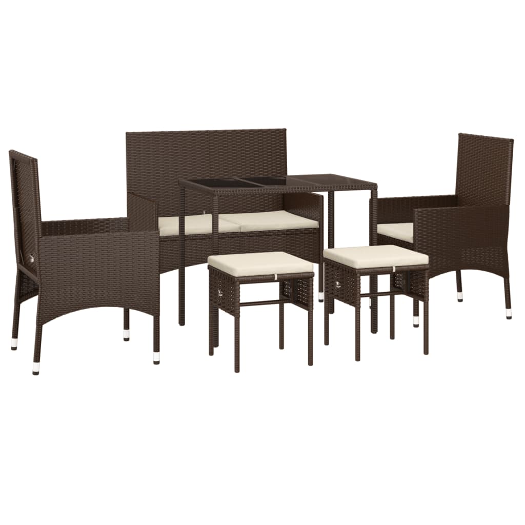 6 pcs. Garden lounge set with cushions brown poly rattan