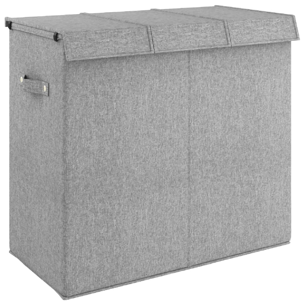 Foldable laundry basket gray 64.5x34.5x59 cm imitation linen fabric