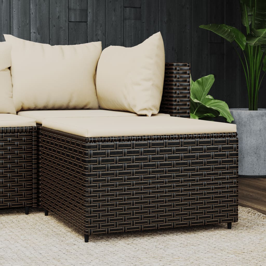 Garden stool with cushion brown poly rattan