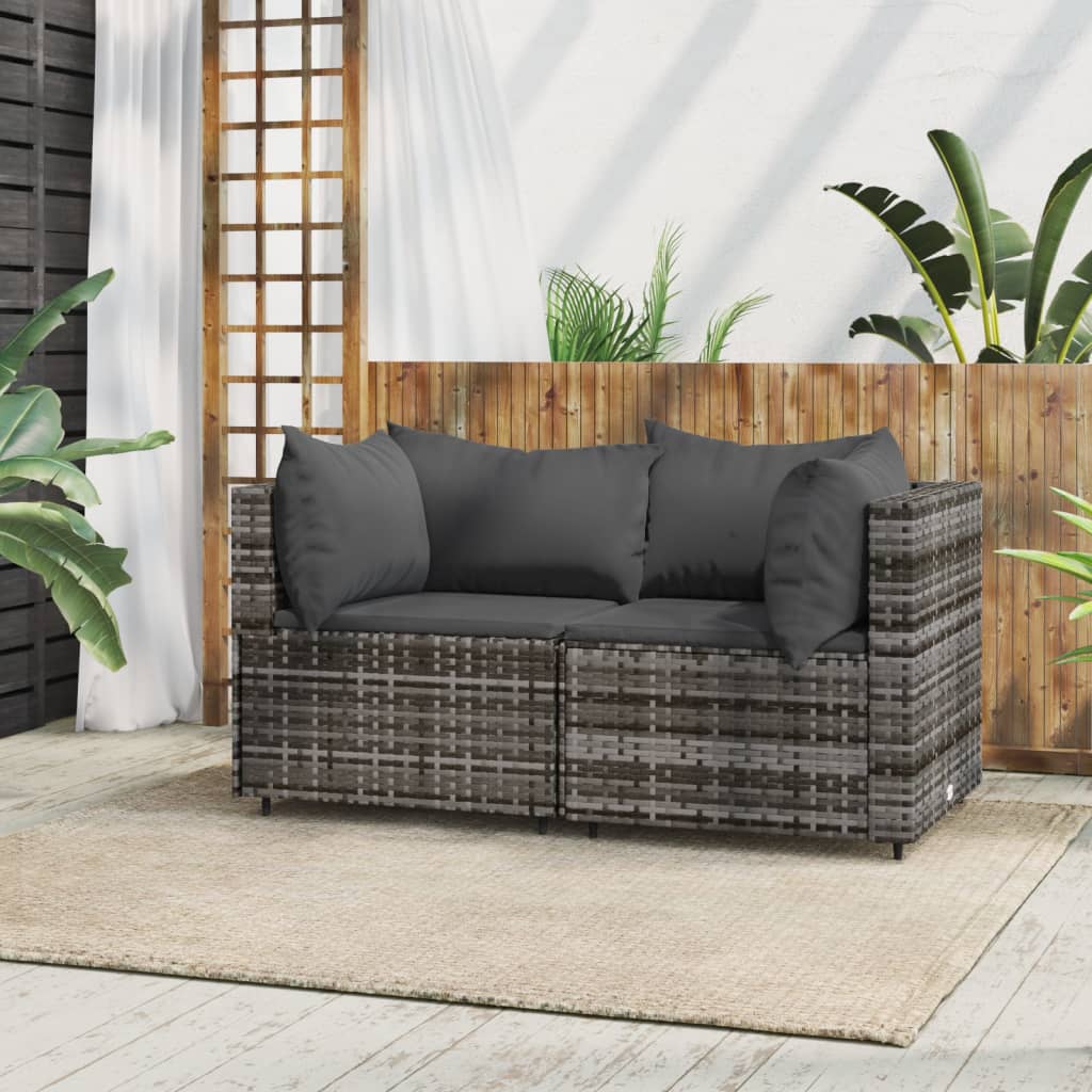 Garden corner sofas with cushions 2 pcs. Gray poly rattan