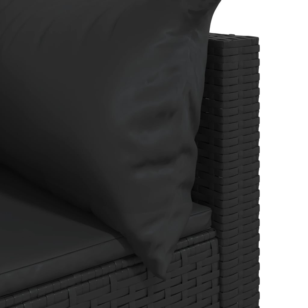 Garden corner sofa with cushions black poly rattan